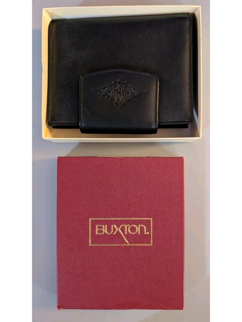 Buxton Vintage Black Leather French Purse Wallet Clutch with Gold-Tone Hardware,